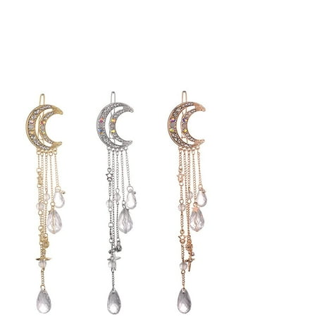 New Moon Crystal Rhinestone Beads Dangle Hairpin Hair Clip Women Bridal Jewelry New Moon Crystal Rhinestone Beads Dangle Hairpin Hair Clip Women Bridal Jewelry